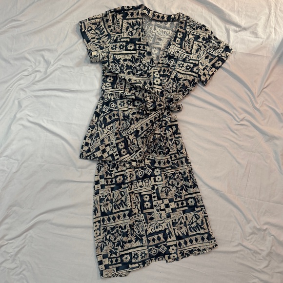 Vintage 90s Boho Indie Mini Skirt Set with Wrap Top, Office Chic Downtown Girl - Picture 1 of 11